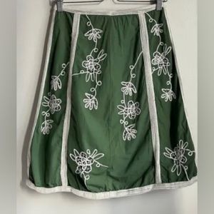 IPSA Anthropologie Women's Embroidered A-Line Skirt in Green